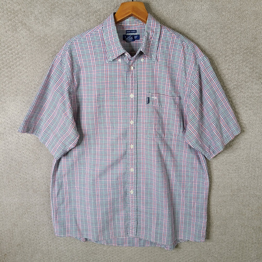 Vintage IZOD Shirt Men L Multicolor Plaid Button Down Short Sleeve Cotton Casual